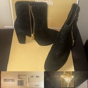 Michael Kors Black Heeled Boots with Gold Zipper